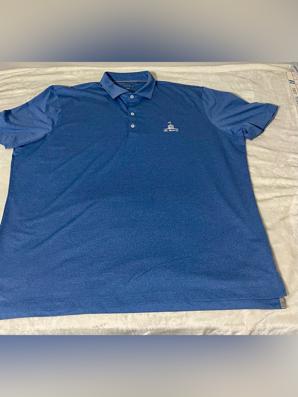 Johnnie-O Mens XXL Blue Performance Golf Polo Shirt Decals Short Sleeve Stretch